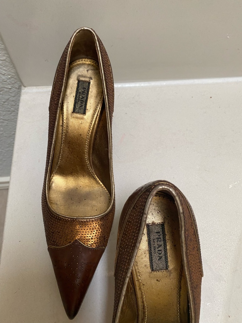 Prada Metallic Brown Pointed-Toe Kitten Heel Pumps 35 / 5 - Picture 3 of 7